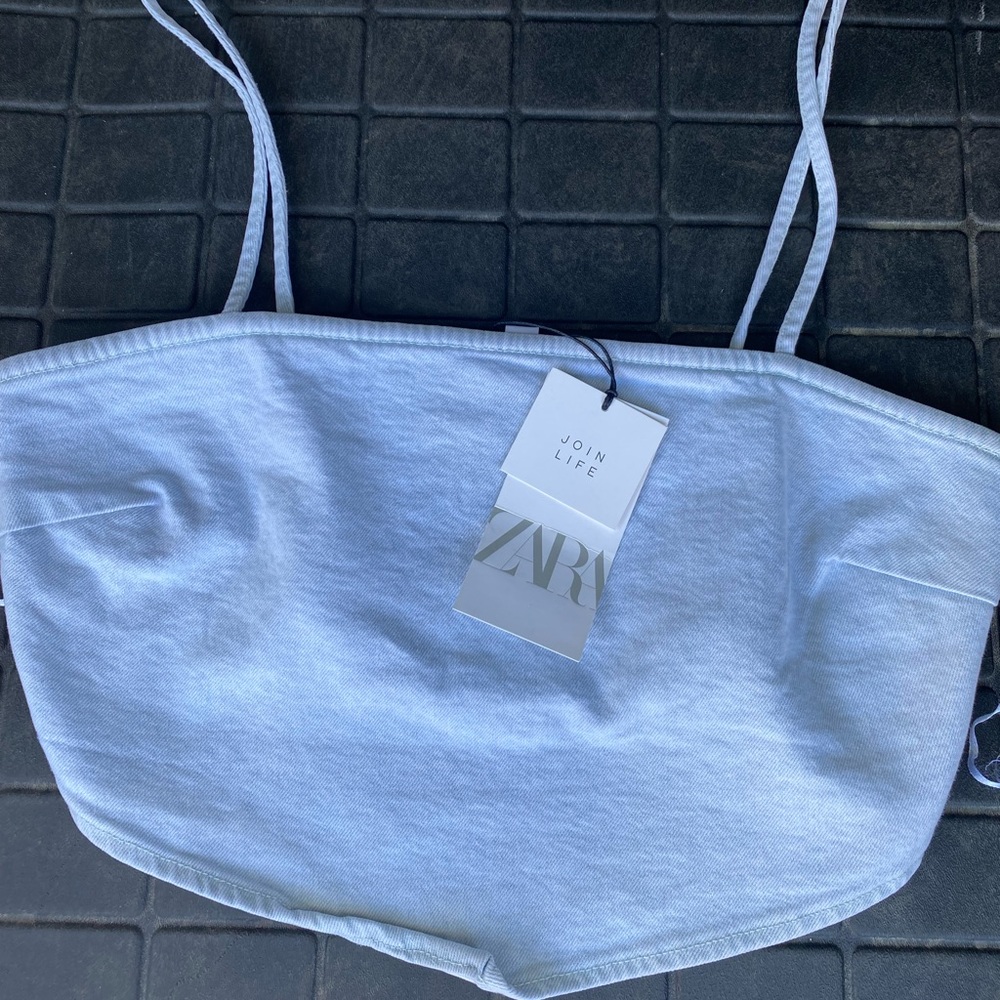 ZARA light blue denim crop top size L